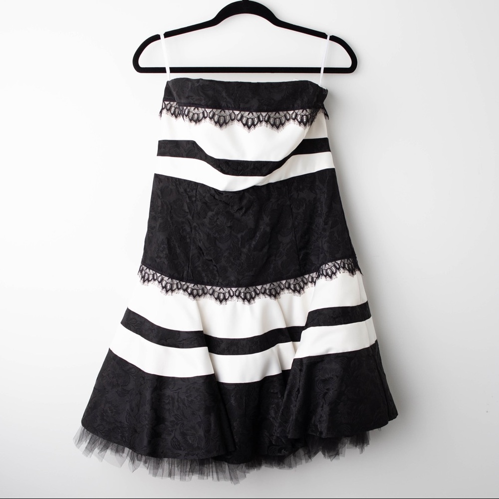 [Jessica McClintock] Strapless B&W Dress